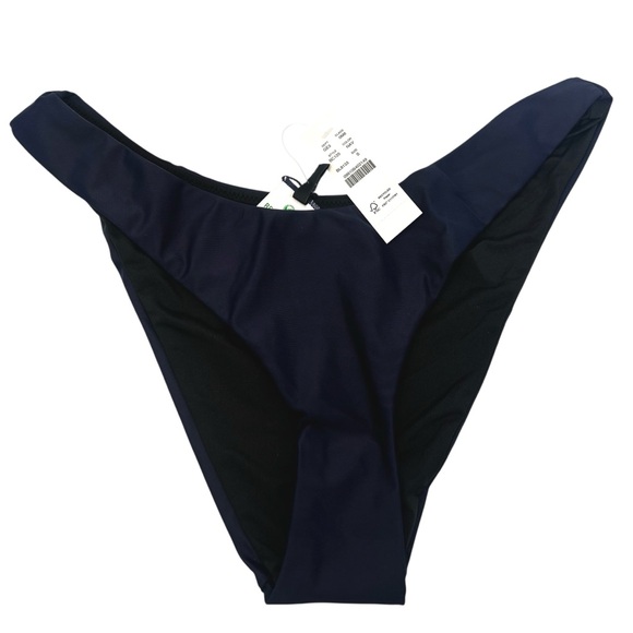 J. Crew Navy Blue Curved Waist Bikini Bottom Women's Size Small High Cheeky - Picture 1 of 10